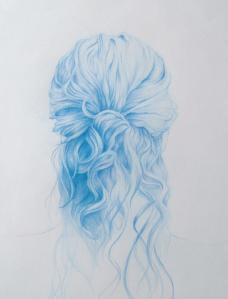 Blue Hair Twist (blue hair series) Pencil on paper original SOLD print only  £100